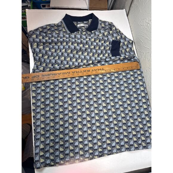 Jos. J. Oliver Long Sleeve Polo Collared Geometric Blue Shirt Men's Size XL - Picture 4 of 4
